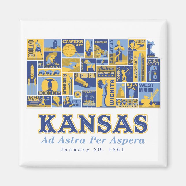 Imán Kansas - Ad Astra Per Aspera - Square Magnet (Frente)