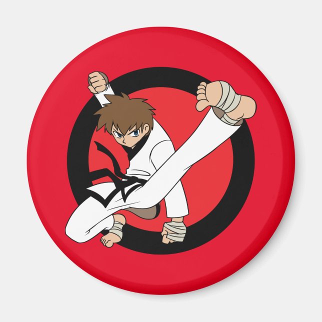 Imán Karate del Cinturón Negro / Niño Ninja Brunette (Frente)