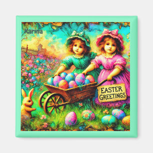 Imán KARINA ~ CHICAS VINTAGE EASTER ~ Huevos de Pascua 