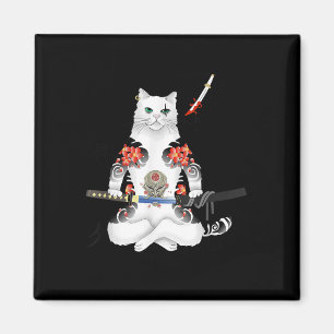 Imán Katana Ninja Yakuza Tattoo, un gato japonés samura