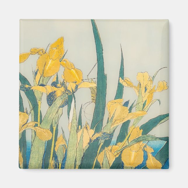 Imán Katsushika Hokusai - Grasshopper e Iris (Frente)