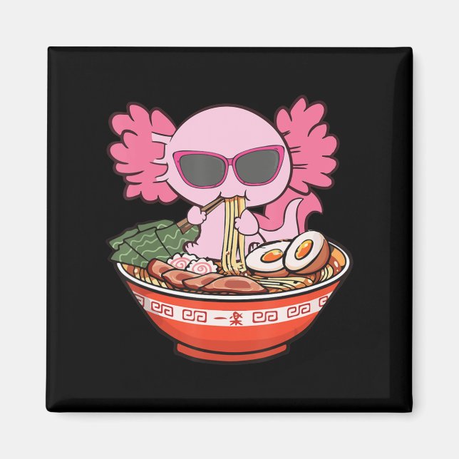 Imán Kawaii Axolotl comiendo fideos de Ramen Chicas de  (Frente)