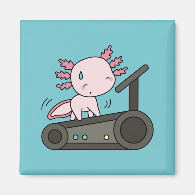 Imán Kawaii Axolotl en Treadmill (Frente)