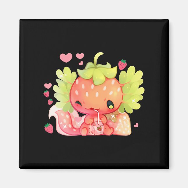 Imán Kawaii Axolotl Leche de fresa sacude anim japonés (Frente)