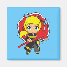 Imán Kawaii Blonde Chica de bomberos