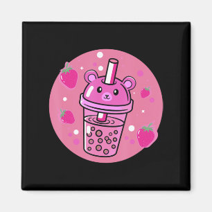 Imán Kawaii Boba Cup fresa anime burbuja té