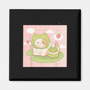Imán Kawaii Cat Frog Strawberry Retro Cottagecore A