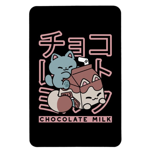 Imán Kawaii Cat with Chocolate Milk – Japanese Pop Art  (Vertical)