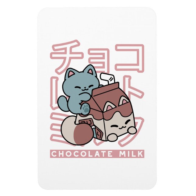 Imán Kawaii Cat with Chocolate Milk – Japanese Pop Art  (Vertical)
