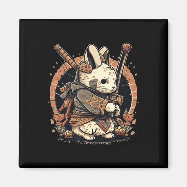 Imán Kawaii estilo japonés Samurai Bunny Anime (Frente)