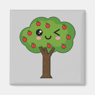 Imán Kawaii feliz árbol de manzanas