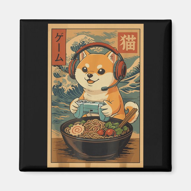 Imán Kawaii Japanese Ramen Dog Retro Gaming Shirts For  (Frente)