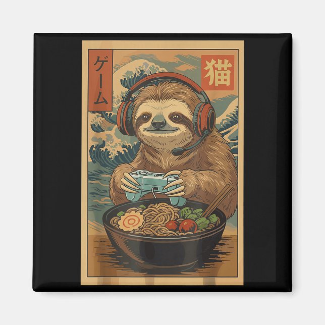 Imán Kawaii Japanese Ramen Sloth Retro Gaming Shirts Fo (Frente)