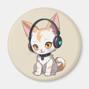 Imán Kawaii Kitty en los audífonos rocosos
