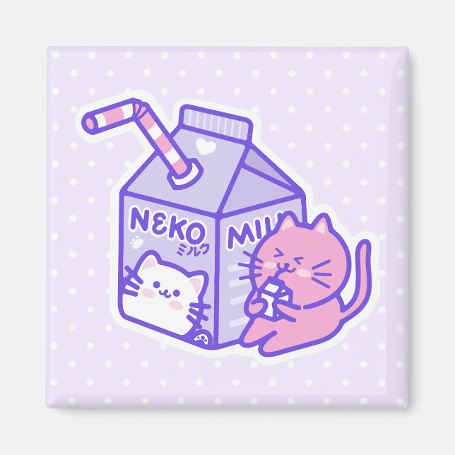 Imán Kawaii lindo gato con Personalizado de caja de lec (Frente)