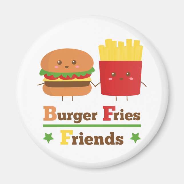 Imán Kawaii Personalizado Burger Fries Amigos BFF (Frente)