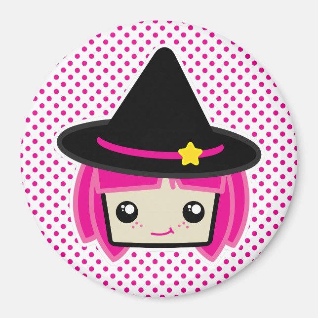 Imán Kawaii Pink Haired Witch Magnet (Frente)