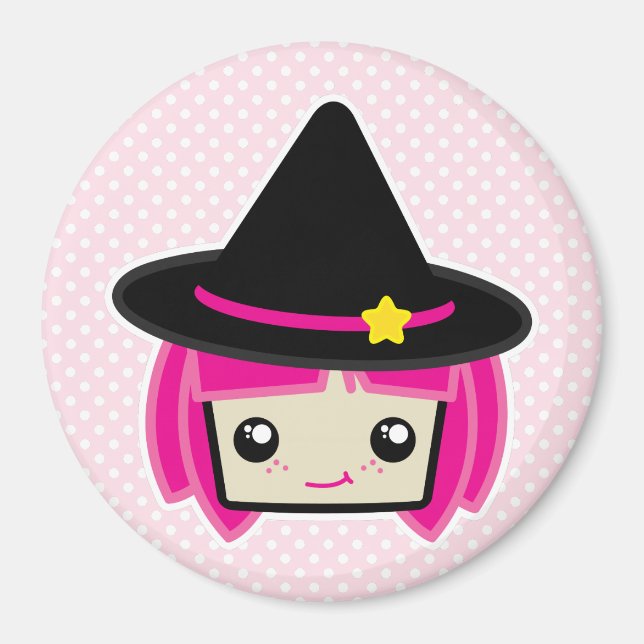 Imán Kawaii Pink Haired Witch Magnet (Frente)