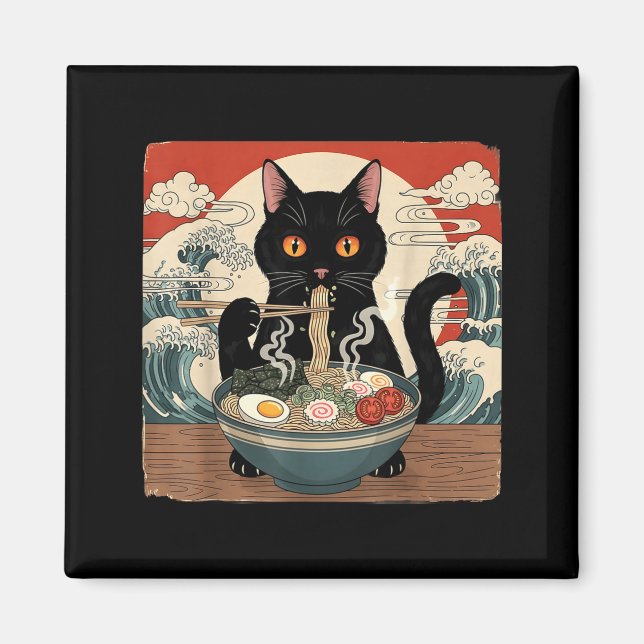 Imán Kawaii Ramen Cat Anime Japanese Noodles Food Wave  (Frente)