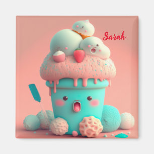Imán Kawaii rosa lindo helado taza