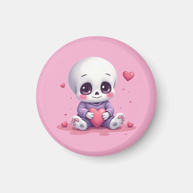 Imán Kawaii Skeleton Holding Heart (Frente)