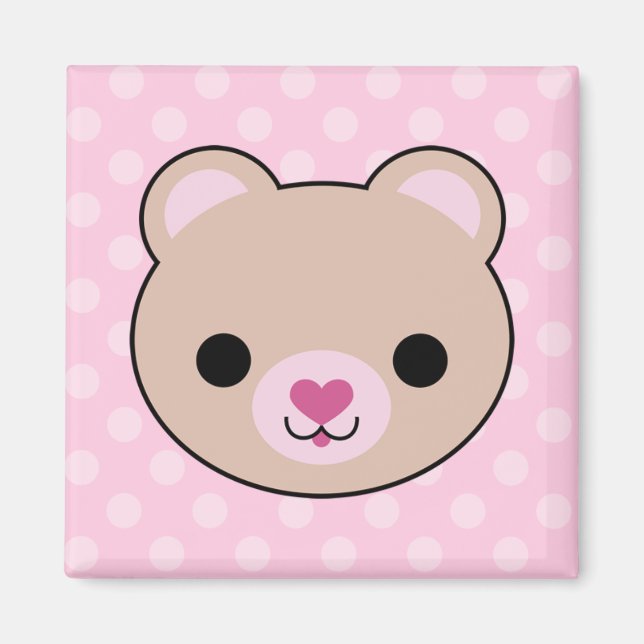 Imán Kawaii Teddy Bear Pink Polka Dots Magnet (Frente)