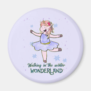 Imán Kawaii Unicorn   Caminar durante el invierno