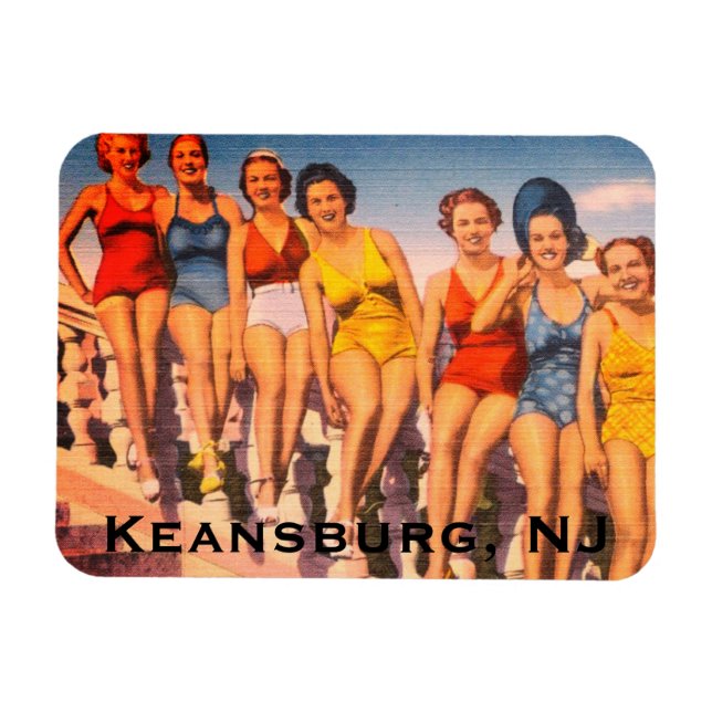 Imán Keansburg de época, NJ Beach Scene - Jersey Shore (Horizontal)