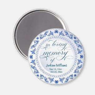 Imán Keepsake del funeral floral azul de porcelana