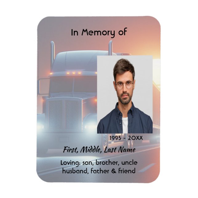 Imán Keepsake Memorial Semi-Truck Tractor-trailer  (Vertical)