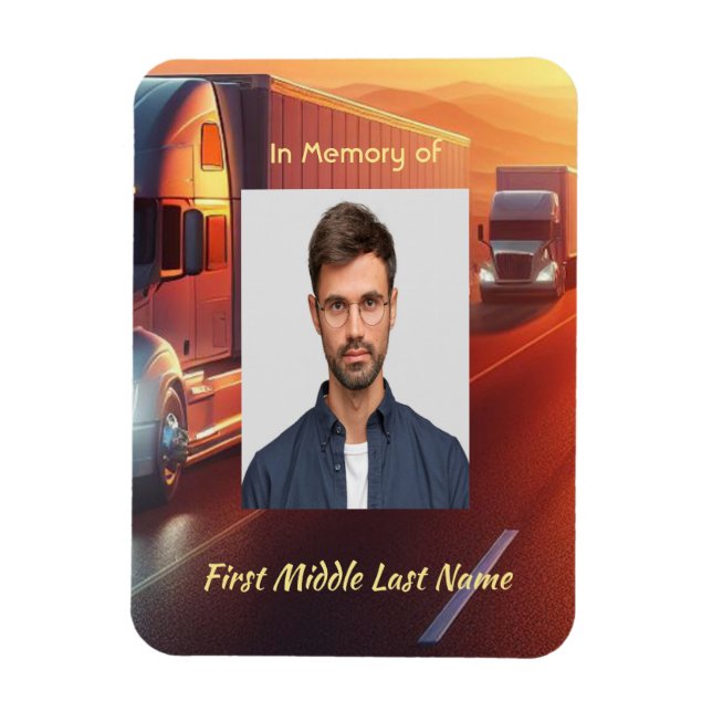 Imán Keepsake Memorial  SemiTruck Tractor-trailer  (Vertical)