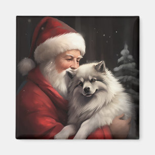 Imán Keeshond con Santa Claus Festivo de Navidad