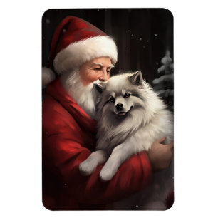 Imán Keeshond con Santa Claus Navideño Festivo