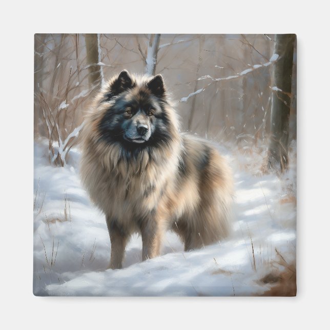 Imán Keeshond Deja que nieve Navidad (Frente)