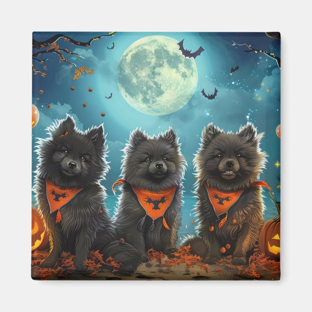 Imán Keeshond Halloween Espeluznante (Frente)