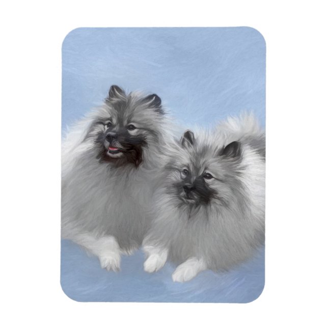 Imán Keeshond Pair de Kees pintura animal original (Vertical)