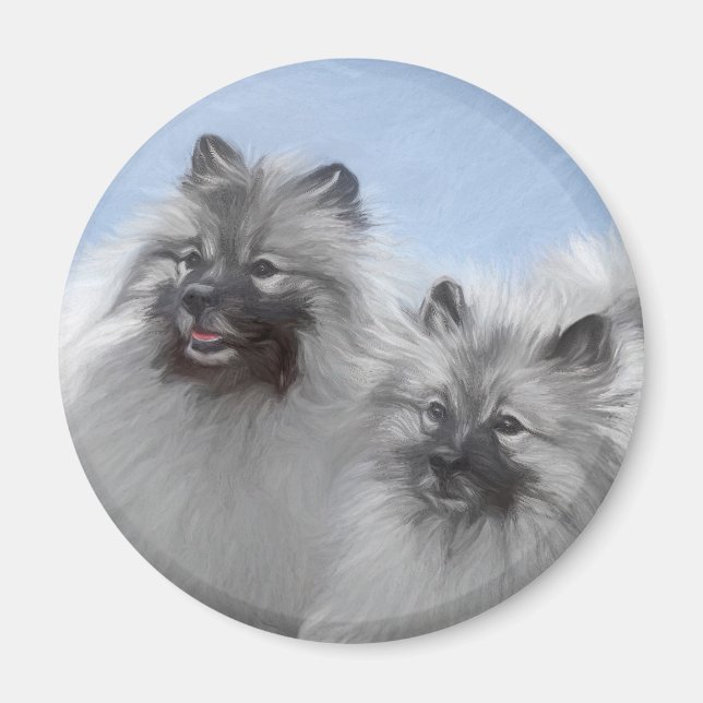 Imán Keeshond Pair de Kees pintura animal original (Frente)