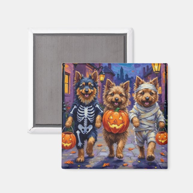 Imán Keeshond pidiendo dulces con disfraces de Hallowee (Anverso/Reverso)