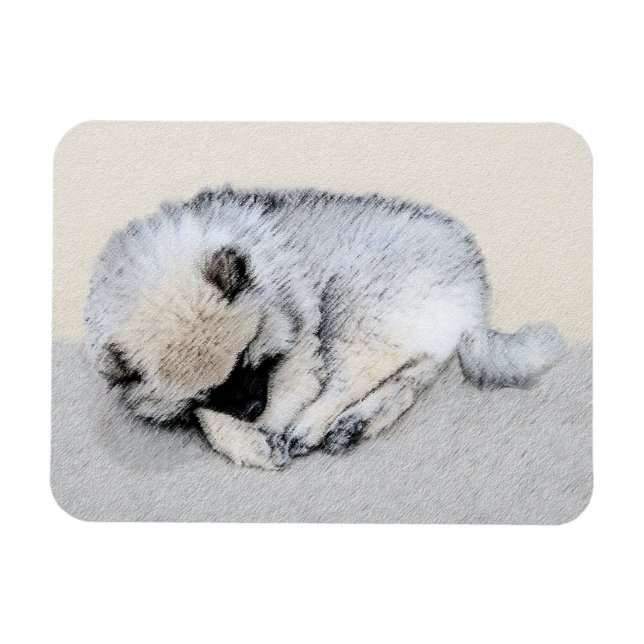 Imán Keeshond Sleeping Pinting Pintura Original De Perr (Horizontal)