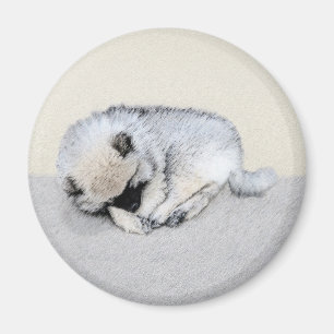 Imán Keeshond Sleeping Pinting Pintura Original De Perr