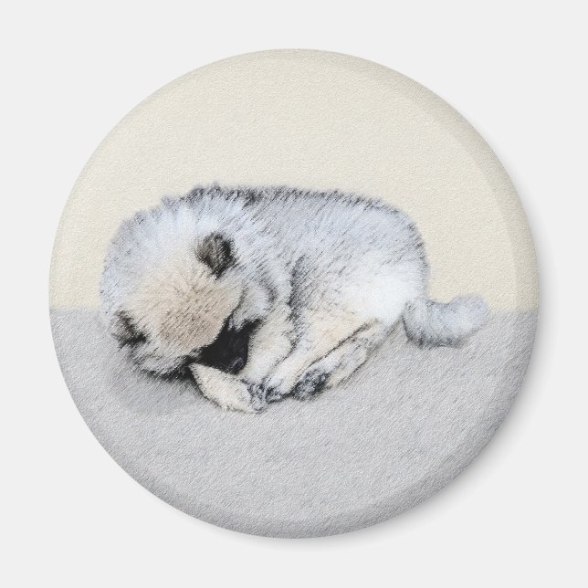 Imán Keeshond Sleeping Pinting Pintura Original De Perr (Frente)