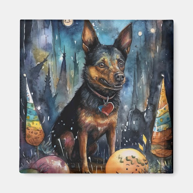 Imán Kelpie australiano de Halloween con calabazas ater (Frente)