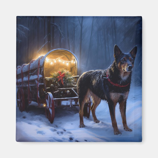 Imán Kelpie Australiano Trineo Nevado Decoración Navide (Frente)