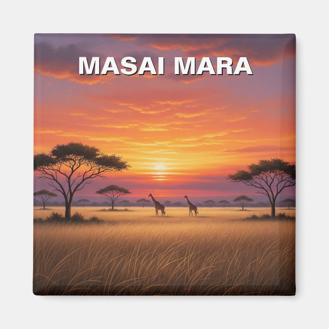 Imán Kenia Masai Mara Girafes Sunset (Frente)