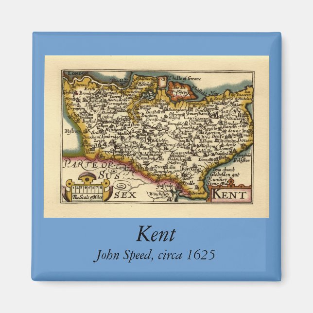Imán Kent County England Anticuario Mapa de Velocidad d (Frente)