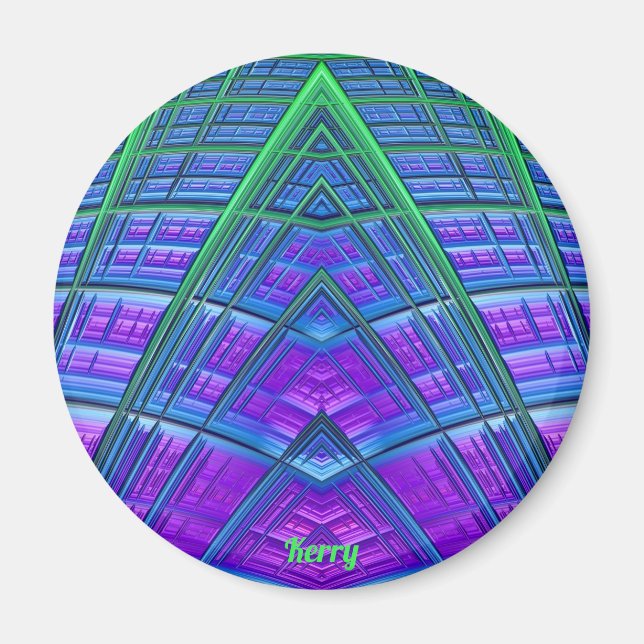 Imán KERRY ~Azul, Verde y Púrpura ~ Resumen fractal ~ (Frente)