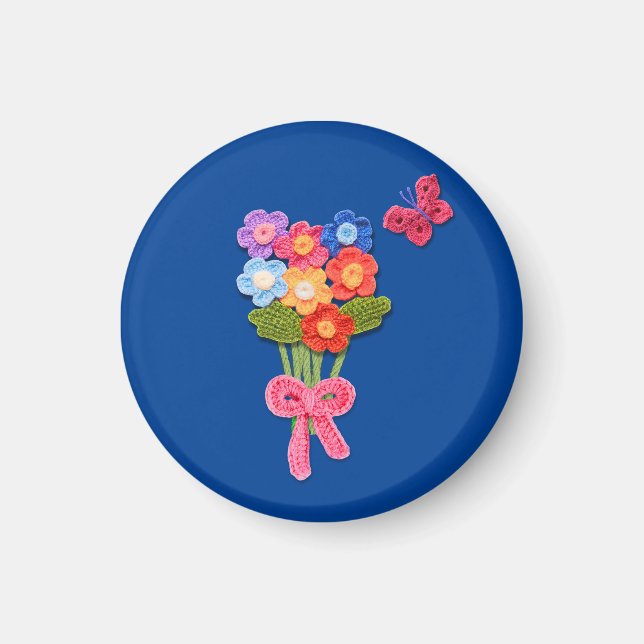 Imán Keychain de impresión crochet de flores (Frente)