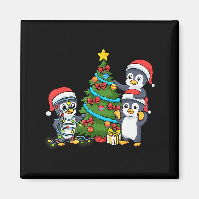 Imán Kids Christmas Penguin Christmas Tree Lights Baubl (Frente)