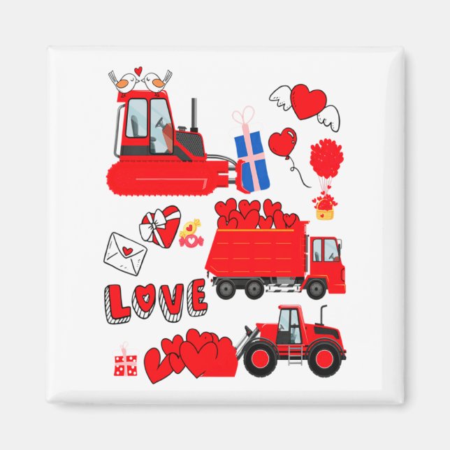 Imán Kids Construction Vehicle Valentine Crane Truck Cu (Frente)