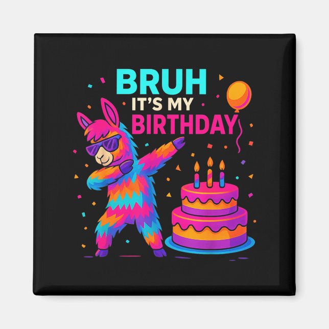 Imán Kids Dabbing Llama Birthday Funny Bday Party Tee  (Frente)